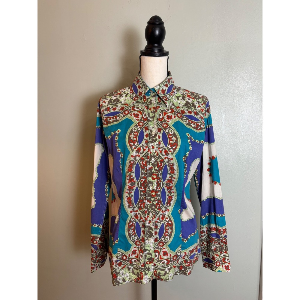 Etro Italy Cotton Paisley Button Down Shirt Multi Color Boho Luxury Large